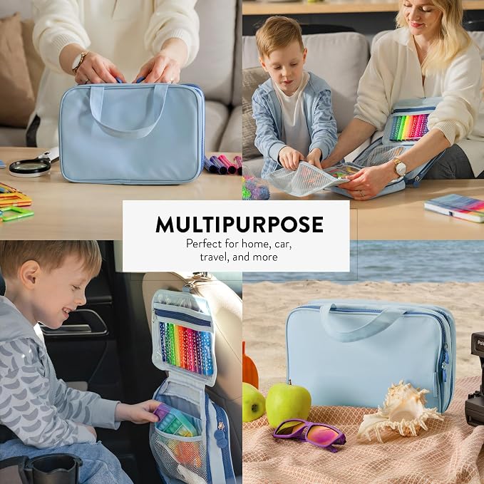 Kids Travel Organizer – Multi-Compartment, Water-Resistant Hanging Bag for Toys, Snacks, & Activities - Compact, Lightweight Design with Hook & Carry Handle - Perfect for Travel Use (Blue, Small) - Image 8