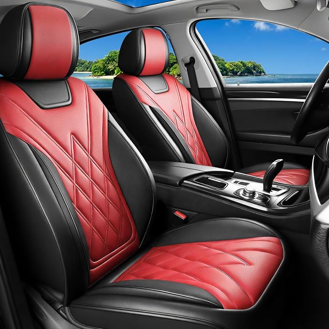 for Subaru Ascent 2019-2025 2026 Car Seat Covers, Front Pair, Red | Luxury Full Coverage Leather Seat Protectors, Waterproof Breathable, Non-Slip, Easy to Install, Airbag Compatible, All-Season by Unknown