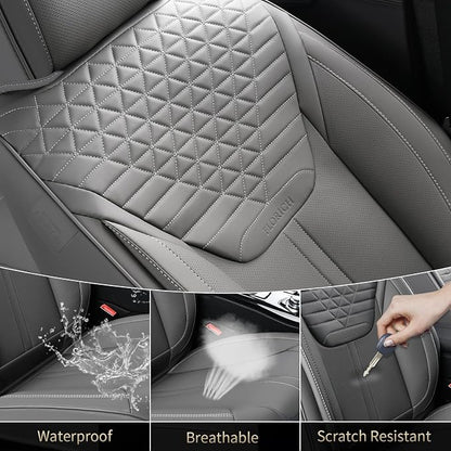 Car Seat Covers for Front Seats, Universal Seat Cushion 2 Seats, Car Seat Protector Waterproof, Premium Leather Automotive Seat Covers for Most Cars, Sedans, SUVs, and Trucks-Gray - Image 3