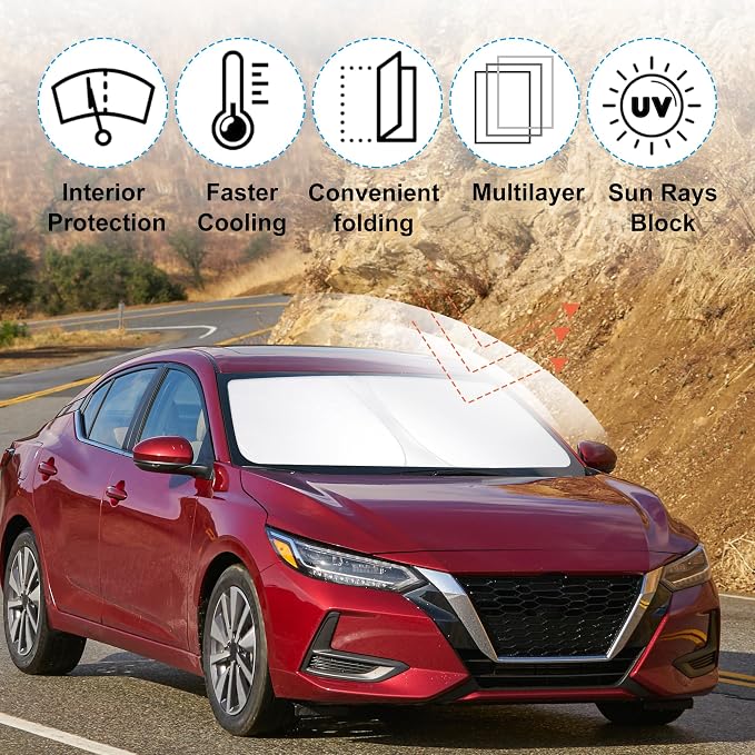 Windshield Sun Shade for 2020-2025 Nissan Sentra Accessories | Full covered for windshield, Foldable & Durable, Block UV Rays, Reduce Heat, Easy to install, Keep Car Cooler - Image 2
