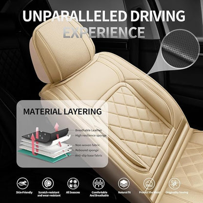 Fit Camry Premium Leather Car Seat Covers for Toyota Camry 2012-2025 2026 - Waterproof，Breathable，All-Weather Seat Cushion Protecto & Airbag Compatible, Full Set Beige - Image 2