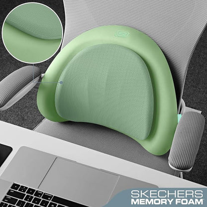 Skechers Lumbar Pillow Premium Memory Foam, Double-Layer-Office Chair Cushion for Tailbone Pain Relief,Butt Pillow for Office Chair,Car seat Cushion,Long Sitting Office Workers,and Car Drivers,Green - Image 4