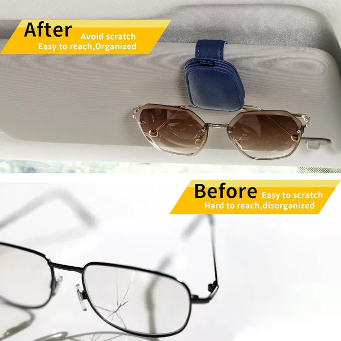 Yuoyar Magnetic Leather Sunglasses Holder for Car, 2 Packs (Blue) | Magnetic Car Visor Accessories - Image 3