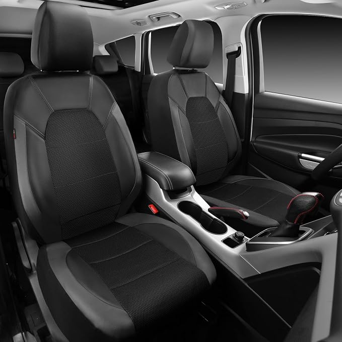 CAR PASS Leather Car Seat Covers Front Seats only, with Air Mesh Front Seat Covers Breathable, Cool Automotive Seat Covers 2 Pack, Universal Fit Most Cars,SUV,Truck,Van Airbag Compatible(Black Gray) - Image 7