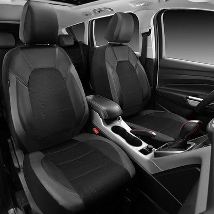 CAR PASS Leather Car Seat Covers Front Seats only, with Air Mesh Front Seat Covers Breathable, Cool Automotive Seat Covers 2 Pack, Universal Fit Most Cars,SUV,Truck,Van Airbag Compatible(Black Gray) - Image 7
