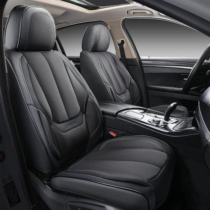 Coverado Front Seat Covers, Waterproof Universal Seat Covers for Cars, Breathable Leather Car Seat Protectors, Car Seat Cushions Auto Accessories Fit for Most Sedans SUV Truck, Black by COVERADOAUTO