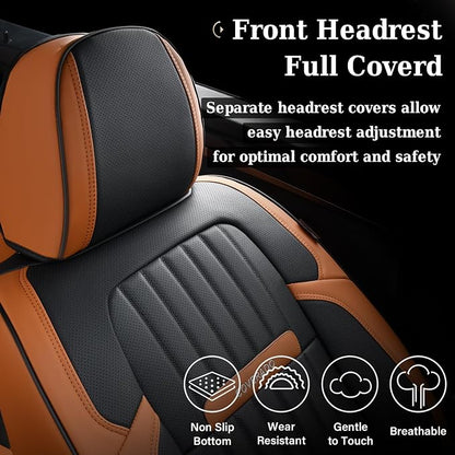 Coverado Car Seat Covers Full Set, Car Seat Protector Car Seat Cushion, Nappa Leather Seat Covers for Cars, Front and Back Seat Protectors Cushions Universal Fit for Most Cars Vehicles(Brown&Black) - Image 4