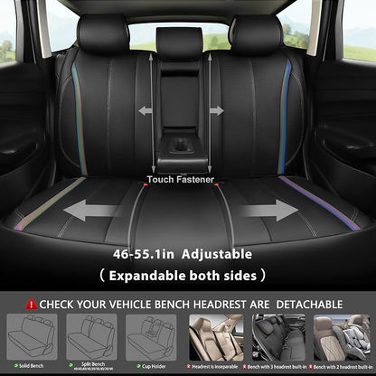 CAR PASS Back Seat Covers, Nappa Leather Rear Seat Bench Cushion Waterproof Breathable Back Row Protector Universal Fit for Car Sedan SUV Pickup Truck, Back Rear Black Chameleon Iridescent Reflective - Image 3