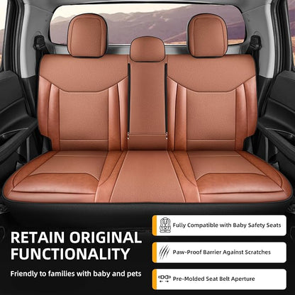 Red Rain Leather Seat Covers Custom Fit Ford Maverick Seat Cover 2022-2026 | Luxury Brown Leather Seat Cover Full Set Waterproof Full Coverage Car Interior Accessories (Maverick-Brown) - Image 3