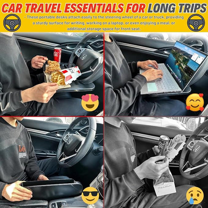 2-in-1 Steering Wheel Desk - Steering Wheel Tray Table with Seat Gap Filler Organizer | Car Food Tray for Driver | Car Desk for Laptop & Eating - Work Road Trip Essentials Accessories - Image 4