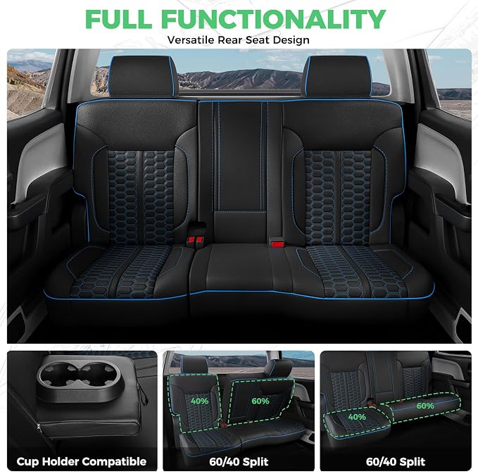 RIDEPOSH Custom Leather Seat Covers for Silverado/Sierra 1500 2014-2018 | Only Crew Cab, Fits 2500/3500HD 2015-2019, Jump Seat Cover(armrest storage only), Protective, Scratch-resistant, Easy-clean - Image 6