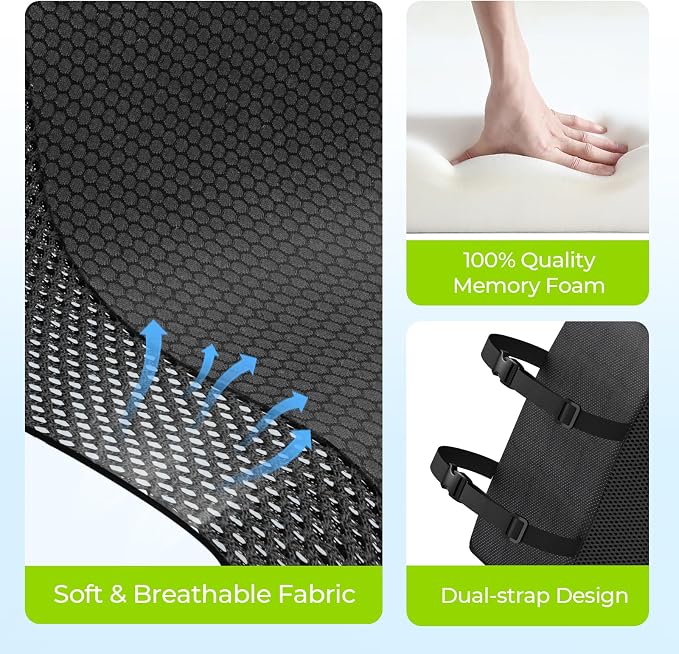 AUVON Lumbar Support Pillow for Office Chair with Patented Bulge for Lower Back Support, Ergonomic Office Home Essentials Improve Posture, Memory Foam Chair Cushion with Straps for Home, Office, Car - Image 6