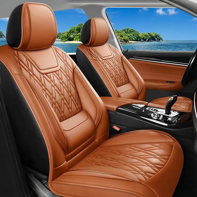 for Subaru Impreza 2012-2025 2026 Car Seat Covers, Full Set, Brown | Luxury Full Coverage Leather Seat Protectors, Waterproof Breathable, Non-Slip, Easy to Install, Airbag Compatible, All-Season by Unknown