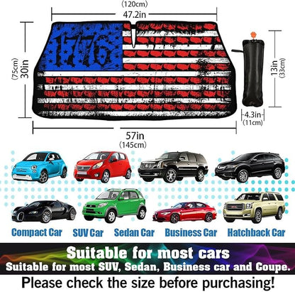 Socira Retro USA American Flag Car Windshield Sunshade Umbrella Car Foldable Umbrella Sunshade for Front Window UV Reflector Auto Windshield Umbrella Sun Shades Cover for Most Vehicles 57'' X 30'' - Image 3
