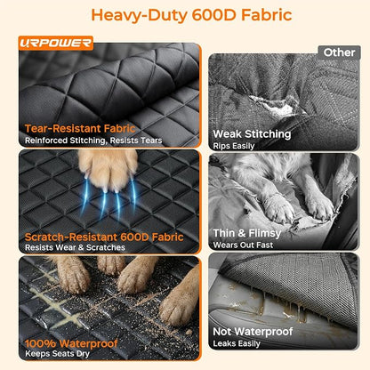 URPOWER Dog Car Seat Cover for Back Seat, Waterproof Hammock for Car & SUV | 600D Oxford, Side Flaps with Zippers, Scratch Resistant, Non-Slip, Easy Install, Machine Washable, Dog Seat Belt Included - Image 3