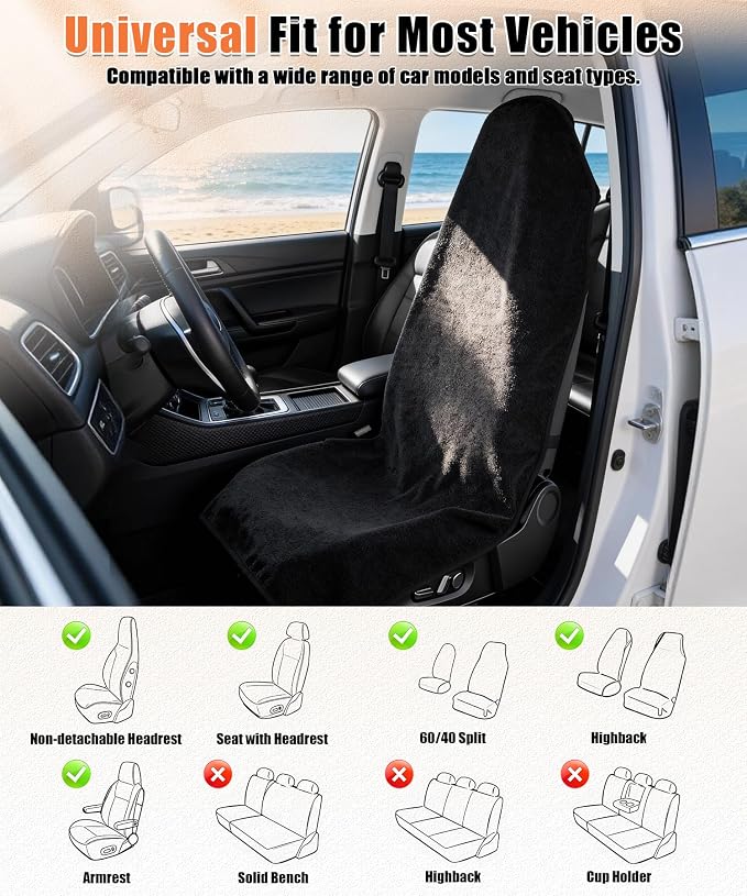 Universal Car Seat Covers Towel Front Seats, Waterproof Non-Slip Protector for Gym Workout, Running and Swimming, Car Accessories Interior for Women and Man Cars, Trucks, SUVs, Jeep(1PCS) - Image 6