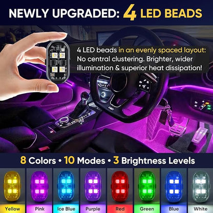 Upgraded 4LEDs 4PCS Wireless LED Strobe Lights with Remote Control, 8 Colors Type-C Rechargeable Led Lights Anti Collision Warning Light for Car Motorcycle Bike Drone Aircraft - Image 2