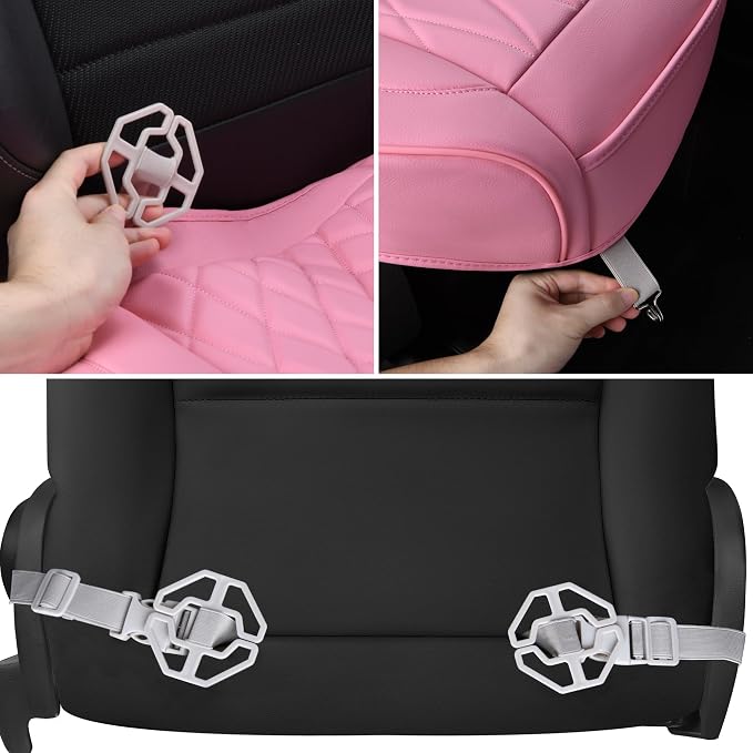 CAR PASS 2 Pack Leather Front Car Seat Covers, Bottom Seat Covers Full Wrapped with Storage Pocket, Anti-Slip Leather Seat Protectors,Waterproof Seat Cushion Pad Universal Fit Sedan SUV Truck, Pink - Image 5