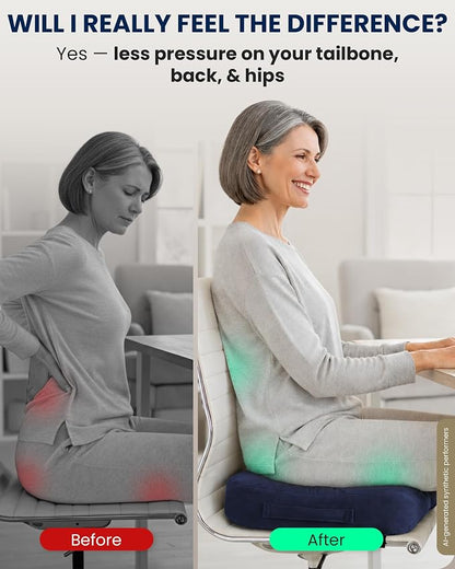5 STARS UNITED Seat Cushion - Memory Foam Chair Cushion for Tailbone Pain Relief - Ergonomic Support for Coccyx, Sciatica & Butt - Office, Desk & Gaming Chair, Car Seat, Wheelchair, Airplane, Blue - Image 7