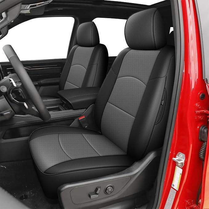 AOMSAZTO Custom Fit Seat Covers for Ram 2500 2019-2026 Full Set Black+Gray | Pickup Truck Seat Covers Waterproof faux leather, breathable comfort, Airbag Compatible, Front covers only fit bucket seats by AOMSAZTO