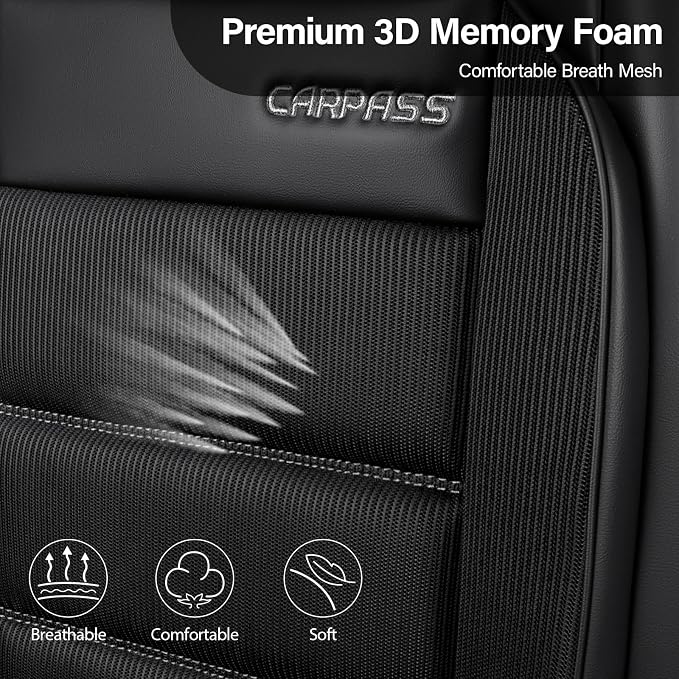 CAR PASS Memory Foam Seat Covers Front, Airy Cool Mesh Thick Car Seat Covers, Leather Car Seat Covers Front Seats Airbag Compatible, Universal Automotive Comfort for Most Cars, Trucks, SUV, Black - Image 5