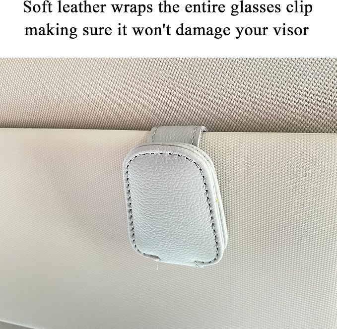 KIWEN Sunglasses Holders for Car Visor, Magnetic Leather Glasses Eyeglass Clip for Car, Ticket Card Clip Sunglasses Mount, Car Visor Accessories Gadgets (1, Grey) - Image 7