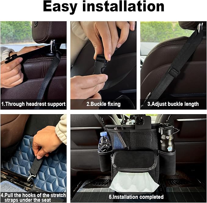 Car Handbag Holder Between Seats Suede Large Capacity Car Purse Holder Automotive Consoles, Fits Between Front Seats, Holds Wallet, Phone & Essentials (Black) - Image 5