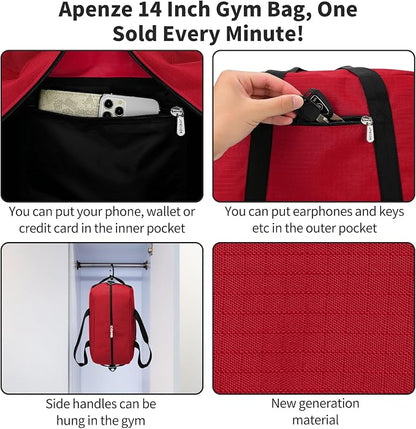 Apenze Small Gym Bag 14 inch lightweight Carry On Mini Duffel Bag for Travel Sport - Red - Image 5