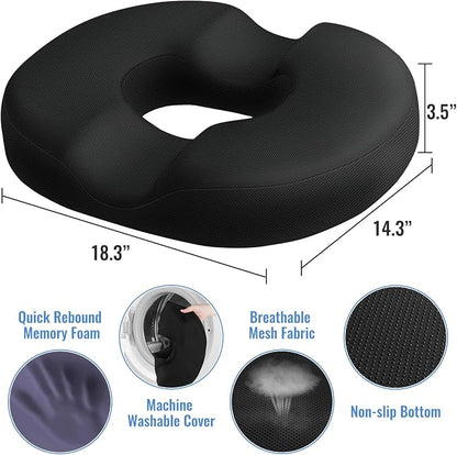 CloudBliss Donut Pillow Stadium Seat Cushion for Tailbone Pain Relief and Hemorrhoids, Memory Foam Seat Chair Cushion, Portable Seat Cushions for Bleachers, Car, Home & Office - Image 2