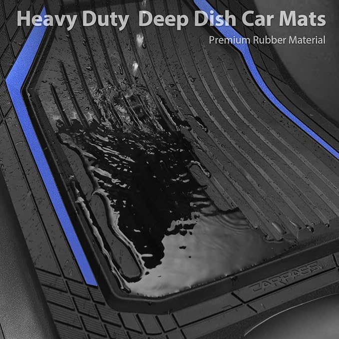 CAR PASS Heavy Duty Rubber Floor Mats for Car, Waterproof Liner Deep Dish Car Mats Full Sets, Universal Trim to Fit for SUV Truck Sedans Vans, All Weather Automotive Floor Mats 3pcs, Black Blue - Image 5