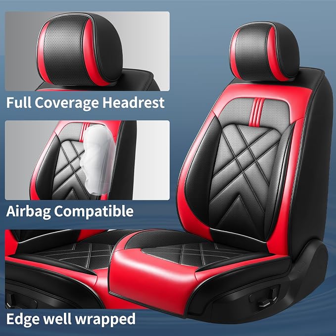 Soul Car Seat Covers Custom Fit for Kia Soul 2010-2026, Premium Full Coverage Leather Automotive Seat Protectors, All Seasons Waterproof Breathable, Airbag Compatible (Full Set, Red & Black) - Image 2