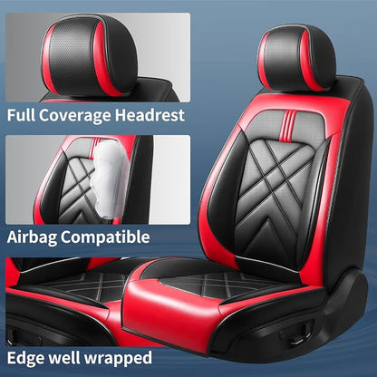 Soul Car Seat Covers Custom Fit for Kia Soul 2010-2026, Premium Full Coverage Leather Automotive Seat Protectors, All Seasons Waterproof Breathable, Airbag Compatible (Full Set, Red & Black) - Image 2