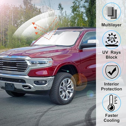 Windshield Sun Shade Sunshade for 2019-2026 Dodge RAM 1500 | Full covered for windshield, Foldable & Durable, Block UV Rays, Reduce Heat, Easy to install, Keeps Car Cooler - Image 2