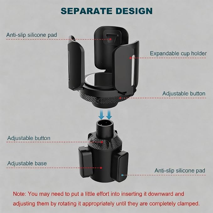 Car Cup Holder Expander, Adjustable 2.95"-5.5" for 10-64oz Bottles, Expandable Base with Anti-Slip Pads - Image 3