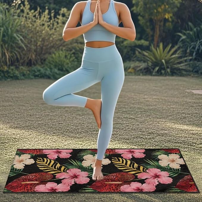 Hawaiian Hibiscus Car Seat Towel Cover After Gym with Storage Bag Sweat Auto Interior Seat Protector Tropical Hibiscus Flowers Car Interior Accessories for Swimming Yoga Running Sweat Towel - Image 4