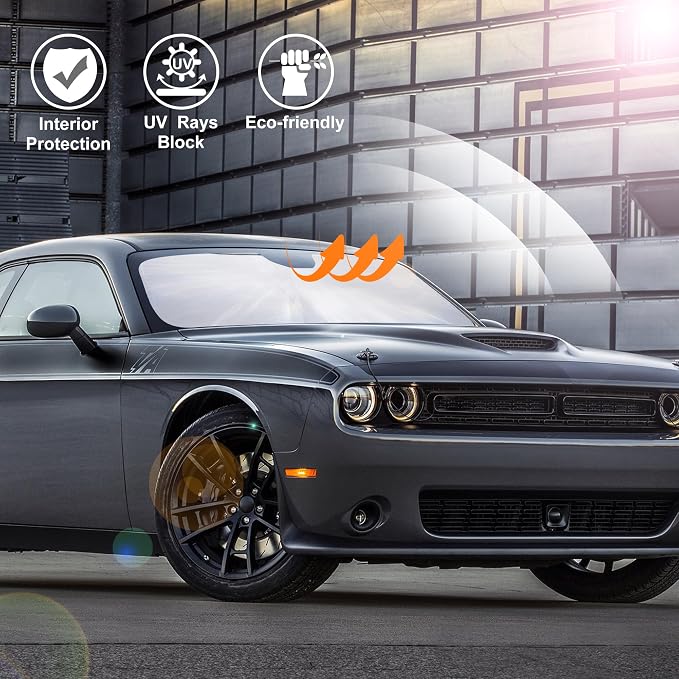 Windshield Sun Shade for 2015-2025 Dodge Challenger Accessories | Full covered for windshield, Foldable & Durable, Block UV Rays, Reduce Heat, Easy to install, Keep Car Cooler - Image 6