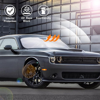 Windshield Sun Shade for 2015-2025 Dodge Challenger Accessories | Full covered for windshield, Foldable & Durable, Block UV Rays, Reduce Heat, Easy to install, Keep Car Cooler - Image 6