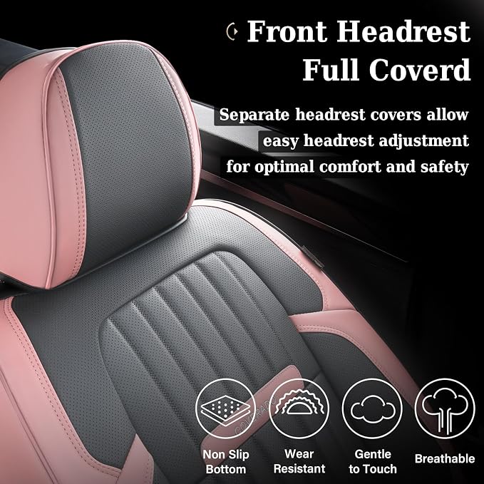 Coverado Car Seat Covers Front, Seat Covers for Cars, Waterproof 2-Pack Car Seat Cushions, Leather Carseat Seat Protectors, Universal Seat Covers Fit for Most Sedans SUV Pick-up Trucks(Pink&Grey) - Image 6