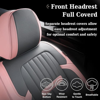 Coverado Car Seat Covers Front, Seat Covers for Cars, Waterproof 2-Pack Car Seat Cushions, Leather Carseat Seat Protectors, Universal Seat Covers Fit for Most Sedans SUV Pick-up Trucks(Pink&Grey) - Image 6