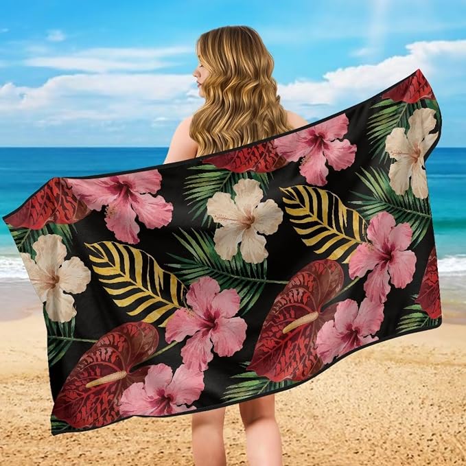 Hawaiian Hibiscus Car Seat Towel Cover After Gym with Storage Bag Sweat Auto Interior Seat Protector Tropical Hibiscus Flowers Car Interior Accessories for Swimming Yoga Running Sweat Towel - Image 5