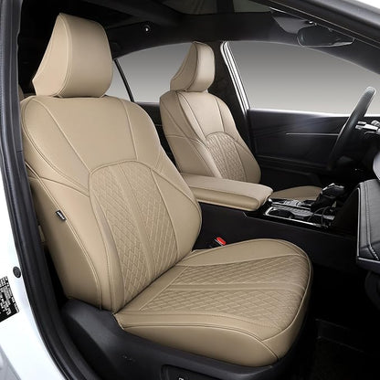 Custom Fit Camry Seat Covers for 2025 2026 Toyota Camry LE SE - Beige | Waterproof Faux Leather Full Coverage, Car Seat Protectors Full Set with Armrest Covers, Airbag Compatible by Ourplot