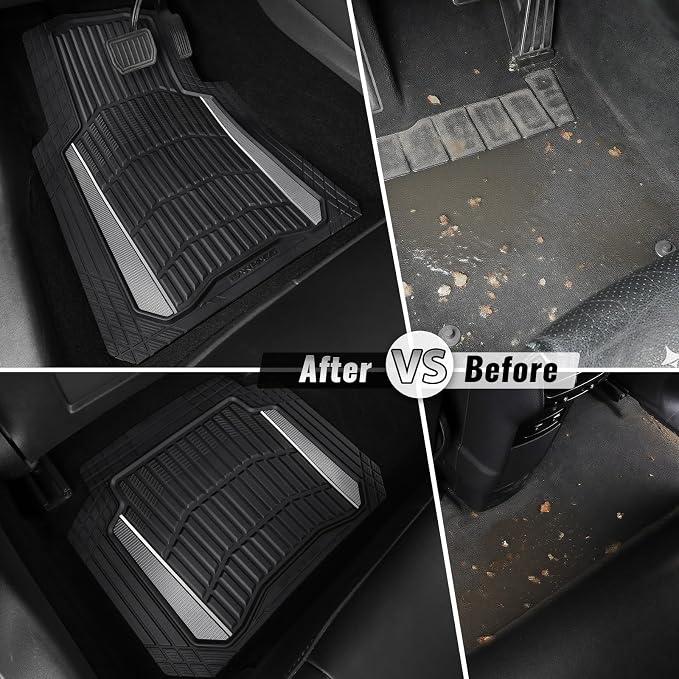CAR PASS Heavy Duty Rubber Car Floor Mats, Deep Waterproof Car Floor Mats All Weather, Aluminum Film Floor Mats for Cars Non-Slip Universal Trim to Fit for SUVs Trucks Sedans Vans, Black Grey Metallic - Image 6