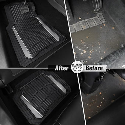 CAR PASS Heavy Duty Rubber Car Floor Mats, Deep Waterproof Car Floor Mats All Weather, Aluminum Film Floor Mats for Cars Non-Slip Universal Trim to Fit for SUVs Trucks Sedans Vans, Black Grey Metallic - Image 6