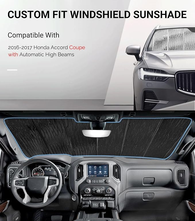 Pigenius Windshield Sunshade for Honda Accord Coupe 2016-2017 with Automatic High Beams - AstraGuard - Image 2