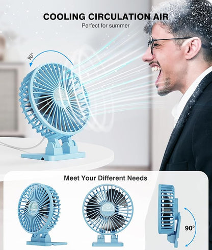 JZCreater USB Desk Fan, Portable Fan Mini, 3 Speeds Desktop Table Cooling, Plug in Power, Rotation Strong Wind, Quiet Personal Small Fan for Home Desktop Office Travel Bedroom, Sky Blue - Image 4