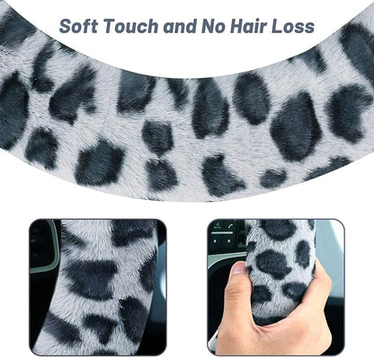 Fuzzy Steering Wheel Cover for Women Girls, Accmor Universal Fit Fur Car Wheel Cover & Handbrake Cover & Gear Shift Cover Set, Leopard Winter Warm Fluffy Vehicle Wheel Protector for Auto, SUV - Image 4