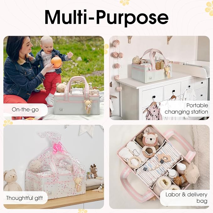 PeraBella Baby Diaper Caddy Organizer, XL Baby Basket Shower Gift Caddy, Portable Felt Changing Table Basket, Nursery Storage Bin, Newborn Boy and Girl Essentials for Registry, Car Diaper Organizer - Image 3