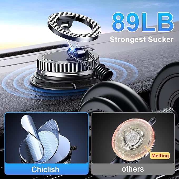 Car Phone Holder for Magsafe [2026 89+LBS Suction & 3700gf Magnetic] 360° Adjustable Cell Phone Mount, Phone Holders for Your Car Dashboard Windshield Speaker Installation for iPhone 17-12 - Image 3