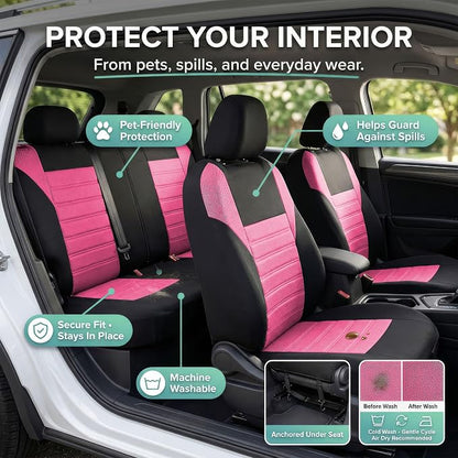 FH Group Automotive Car Seat Covers Full Set Premium 3D Air Mesh Front Seat Covers, Airbag Compatible & Split Bench Cover Universal Fit Interior Accessories for Cars Trucks and SUVs - Pink - Image 6