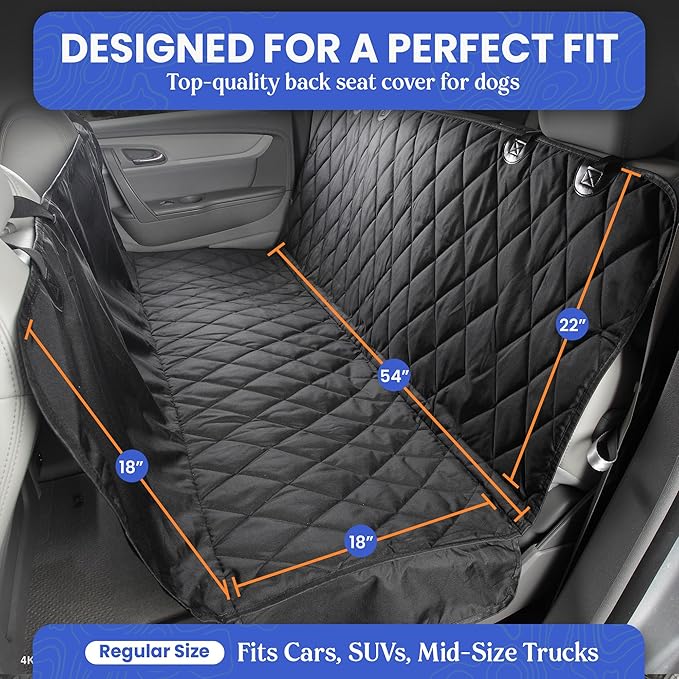 4Knines Heavy-Duty Rear Seat Cover for Dogs - Hammock, Grey Reg | K9-Shield waterproof layer, non-slip backing, quick-release clips for easy install and cleanup. Machine washable. - Image 2